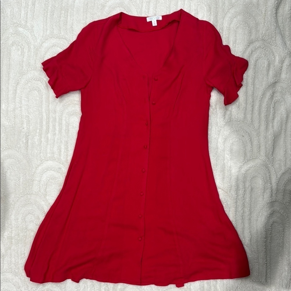 Red Button-Down Women's Top - Picture 2 of 6